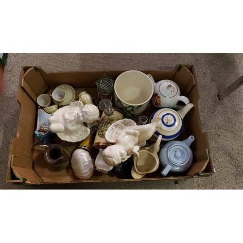 97 - Box to Include Cherub Figures, Teapots, Jugs etc.