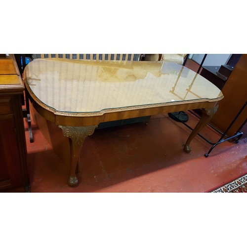 616 - Large Burr Walnut Finished Dining Table with Carved Legs & Sides and Glass Fitted Top - Approx 31