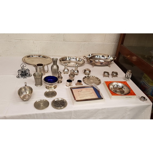 1 - Box of Assorted Plated & Pewter Ware Including Salt & Pepper Pots etc.