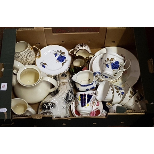 70 - Box to Include Part Tea Set, Staffordshire Spaniel, Gaudy Welsh etc.