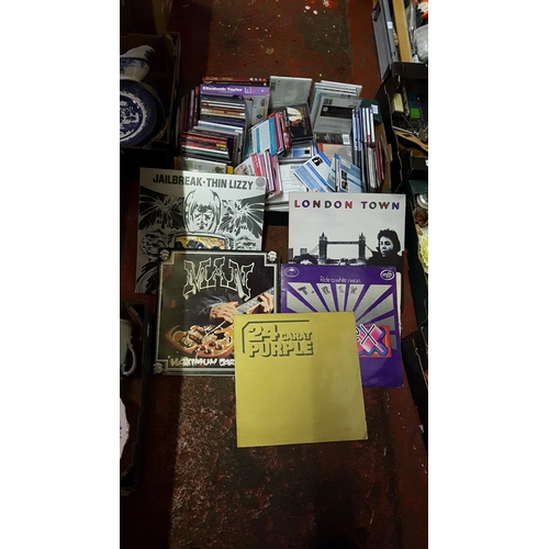 77 - Box of CD's, DVD's, Vinyl LP Records Including London Town, T Rex etc.