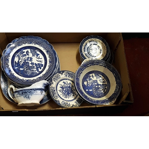 78 - Box of Blue & White China Including Willow Pattern.