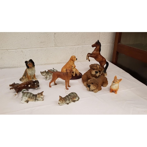 81 - Box of Assorted Animal Figures Including Beswick Horse (A/F), Dogs, Cats etc.