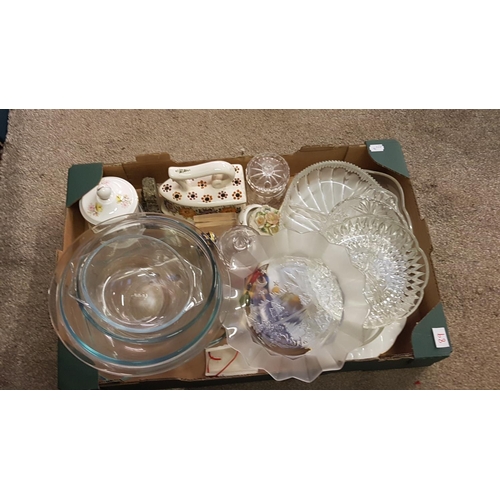 89 - Box of China & Glassware Including Meat Plates, Pots, Glass Sectional Dishes, Glass Bowls etc.