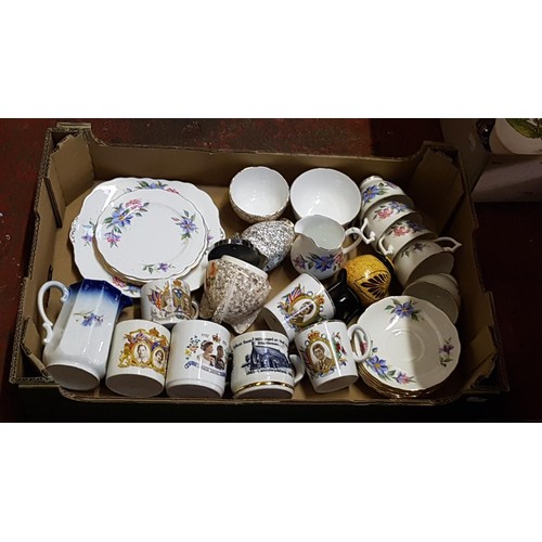 76 - Box to Include Commemorative Cups, Part Tea Set etc.