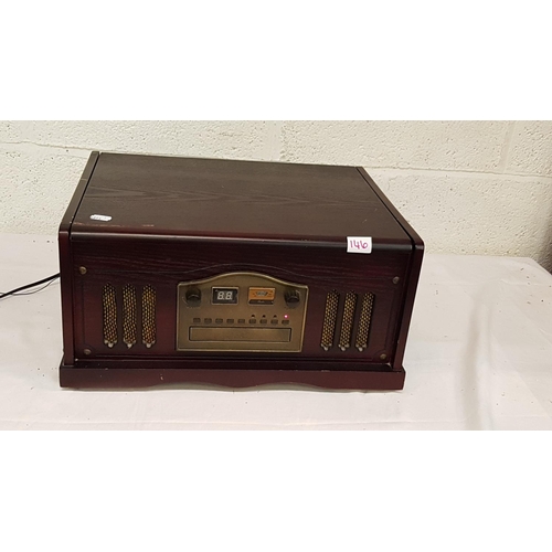 146 - Vintage Mahogany Style Turntable & CD Radio.