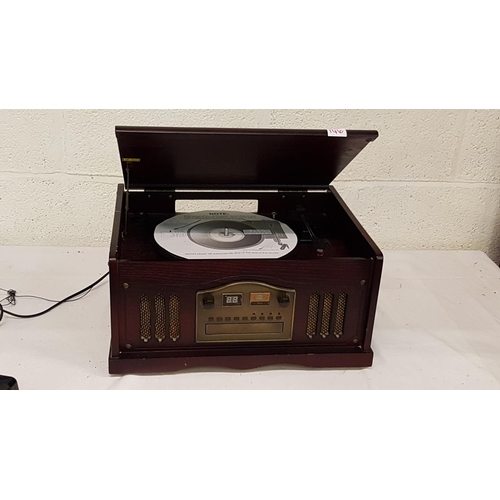 146 - Vintage Mahogany Style Turntable & CD Radio.