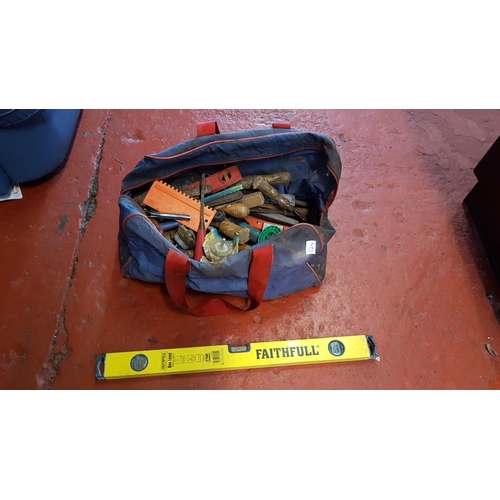 124 - Bag of Tools & Hardware Including Spirit Level, Scraper etc.