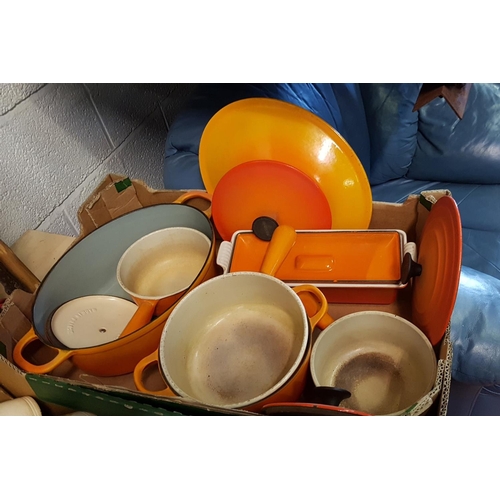 125 - Quantity of Orange Cast Cook Pots to Include Le Crueset & Cousances - Le Cruset items are : double h... 