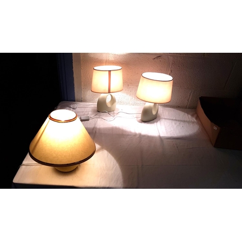 137 - Pair of Cream Based Table Lamps & One other with Shades.