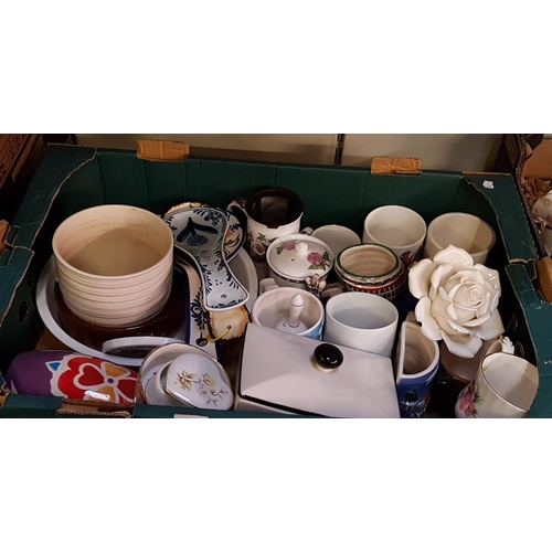 143 - Box of Assorted China Including Butter Dish & Lid, Mugs, Leonardo Collection Pot, Mugs etc.