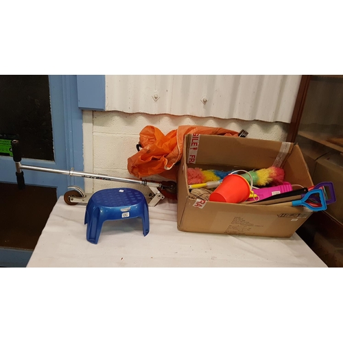 150 - Box of Children's Toys Including Star Board Scooter, Beach Toys etc.