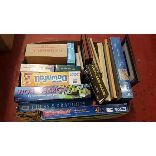152 - Box of Framed & Glazed Pictures & Assorted Games Including Scrabble, Downfall etc.