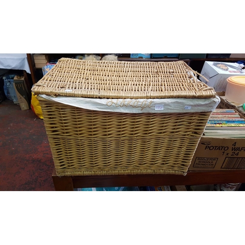 156 - Large Wicker Laundry Hamper & Contents Including Xbox 360 Games, Model Ship, Clocks etc.