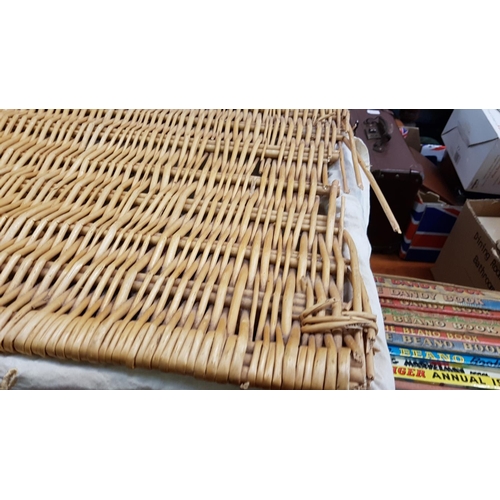 156 - Large Wicker Laundry Hamper & Contents Including Xbox 360 Games, Model Ship, Clocks etc.