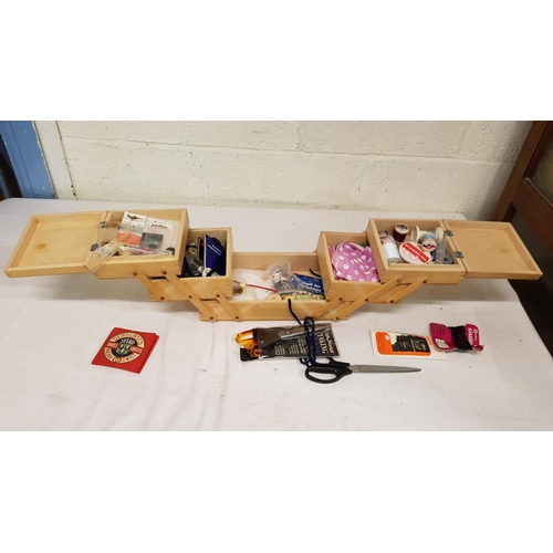 164 - Concertina Sewing Box & Contents Including Cotton Reels.