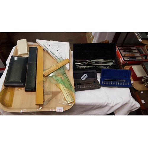 179 - Tray of Droughting Accessories, Rulers, Compasses etc.