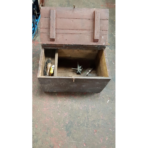 Vintage Pine Tool Storage Box - approx 10