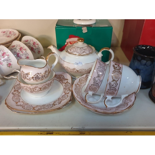 342 - 11 Piece Pink & Gilt Laurie & Co London Bone China Tea for Two Set.