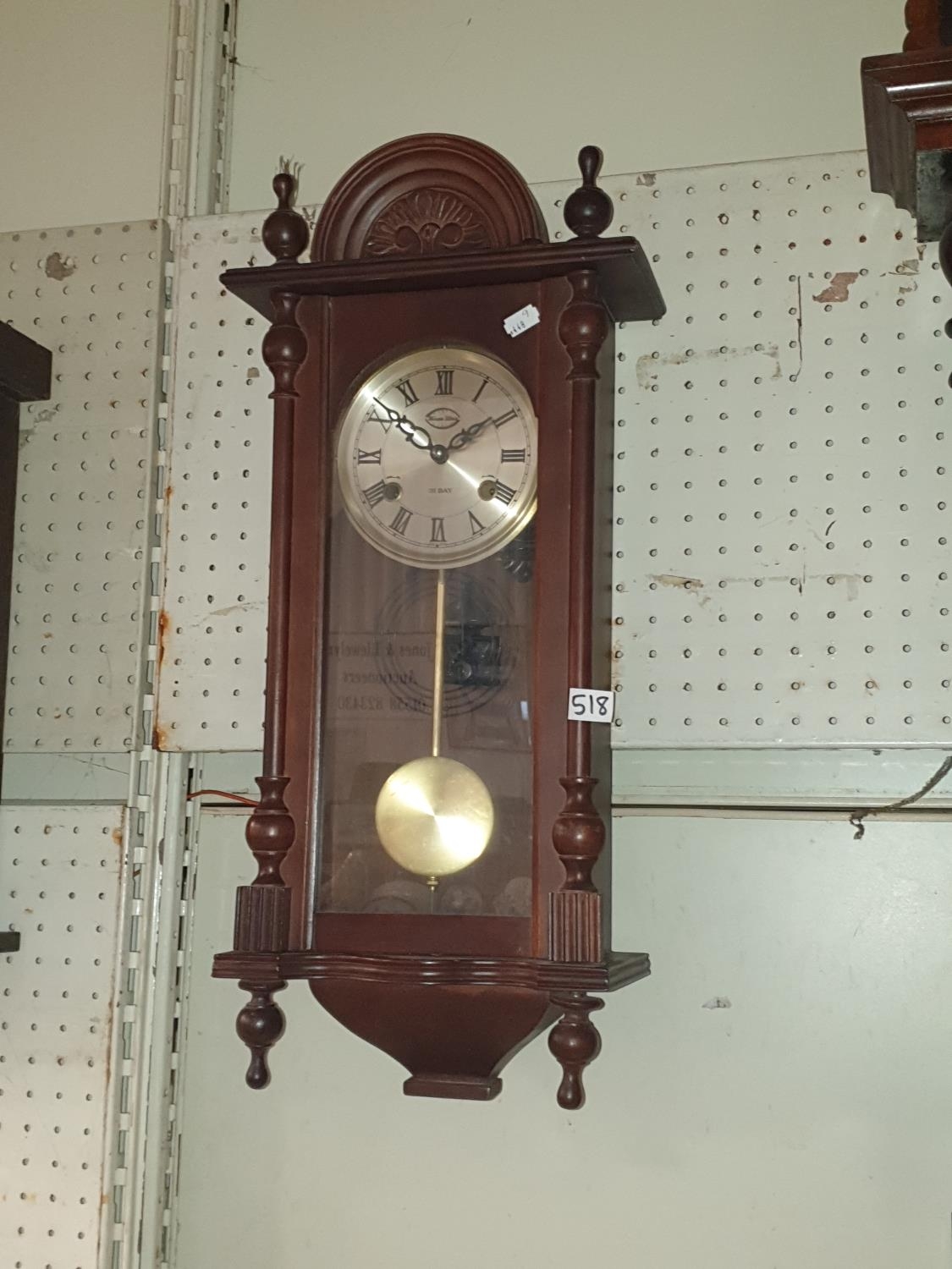 'Three Star' 31 Day Glazed Wall Clock with Pendulum & Key - 26
