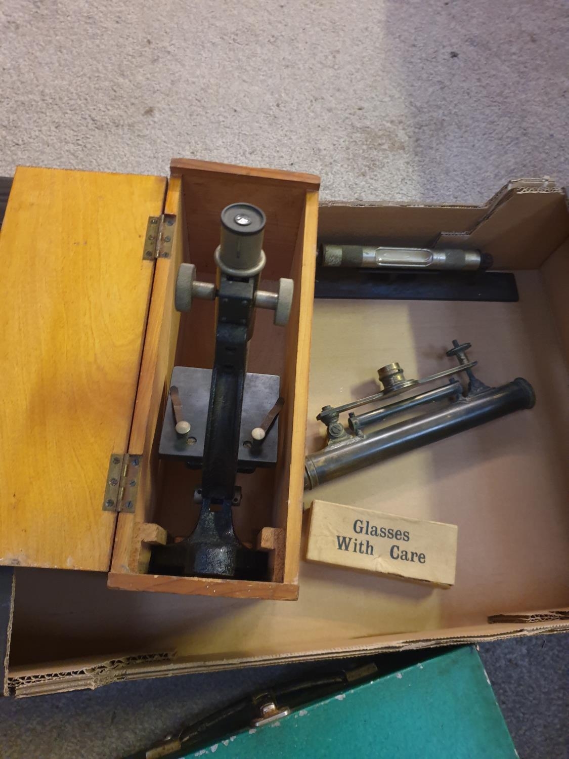 Box to Include Boxed Microscope, Surveyor Scope American Level & Metal ...