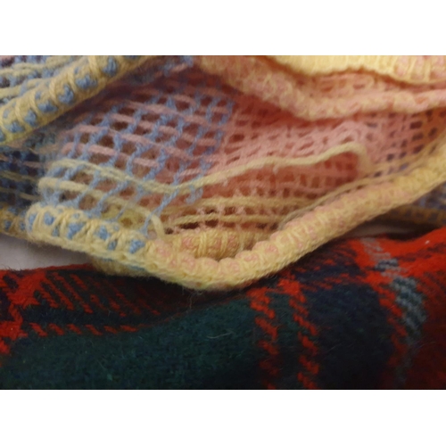 116 - Wicker Basket & Selection of Woollen Blankets & Bed Comforter.