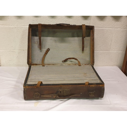 119 - Vintage Leather Travel Case with Inner Compartments - approx 57cm x 25cm x 35cm.