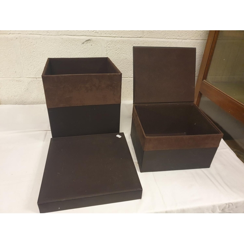 162 - Two Brown & Suede Storage Boxes - largest is 32cm x 32cm x 32cm.