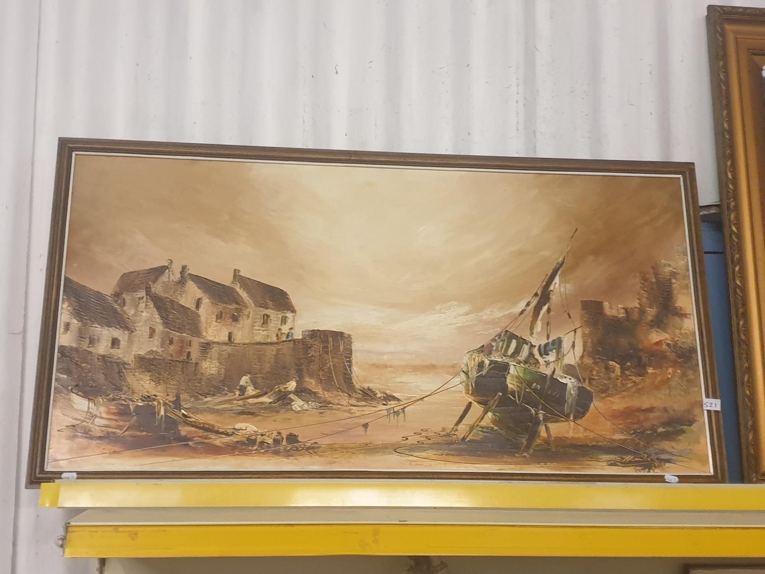 Large Oil on Board Painting by Bill Hawkes - Fishing Boat in Harbour ...