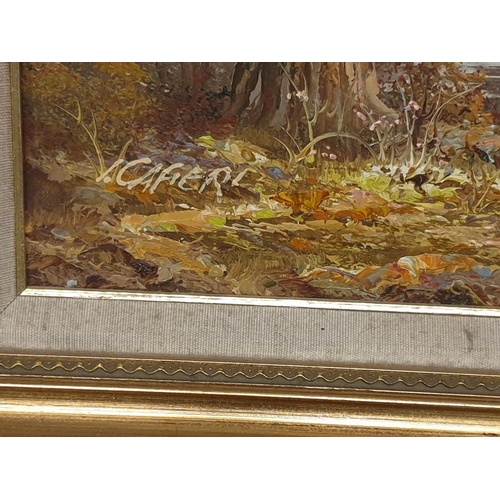 87 - Set of Four Gilded Framed Similar Themed Oil on Canvas Paintings - Three are 52cm x 42cm, one is 37c... 