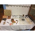 Box to Include Draughts & Chess Pieces, Brass Ware, Compass, Posters etc.