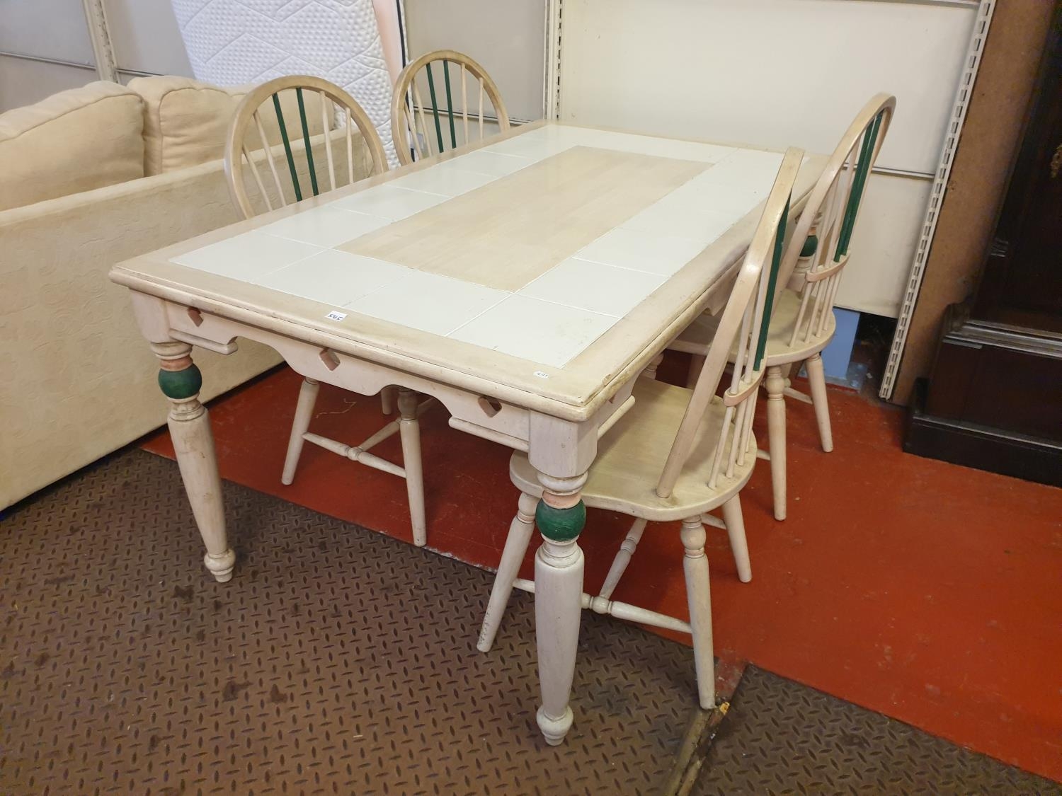 Tile Topped Cream Kitchen Table & Four Spindle Back Chairs - approx 30 ...