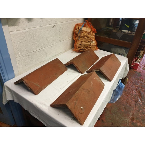 102 - Four Roof Terracotta Ridge Tiles & Bag of Wood Kindling - Tiles are approx 18.5