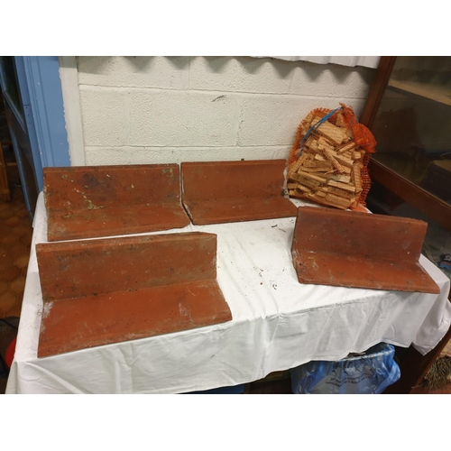 102 - Four Roof Terracotta Ridge Tiles & Bag of Wood Kindling - Tiles are approx 18.5