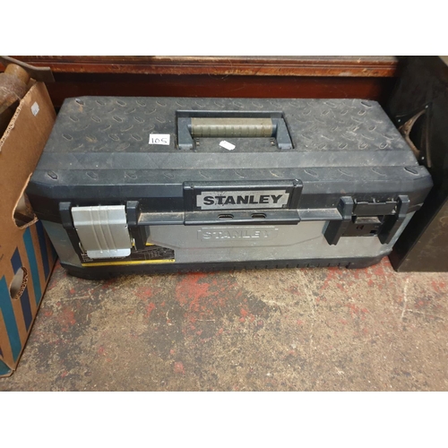 105 - Stanley Tool Box & Quantity of Tools Including Saw etc.