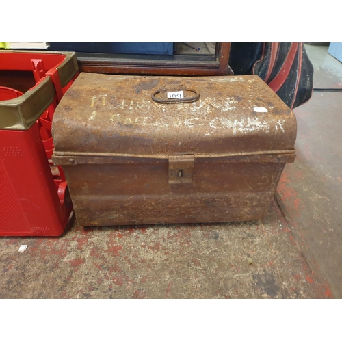 109 - Vintage Metal Trunk with Assorted Tools Including Drill Bits etc.