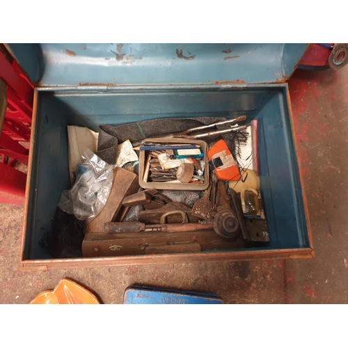 109 - Vintage Metal Trunk with Assorted Tools Including Drill Bits etc.