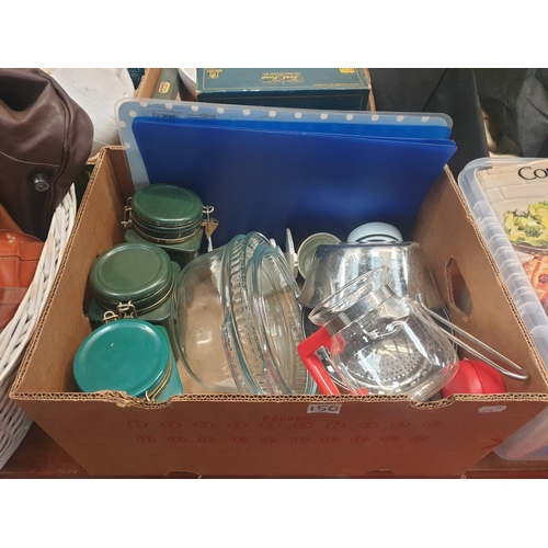 150 - Box of Kitchenware Including Storage Jars, Chopping Boards etc.