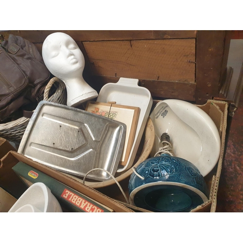 152 - Box to Include Polystyrene Mannequin Head, Bed Slipper, Table Lamp, Large Wash Bowl etc.