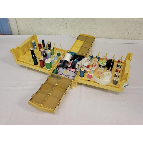 166 - Retro Fold-out Plastic Sewing Box & Contents.