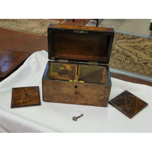220 - Burr Walnut Finished Vintage Tea Caddy with Key.