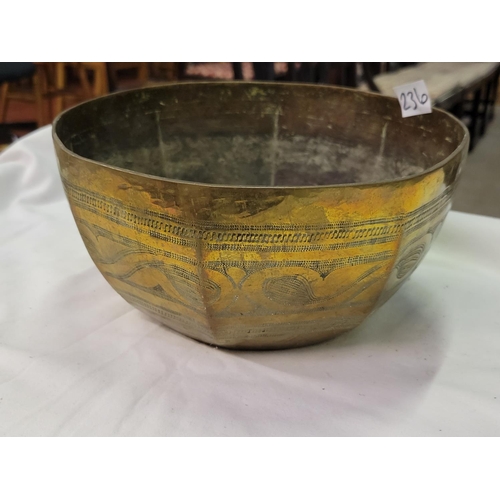 236 - Indian Carved Brass Bowl - approx 9