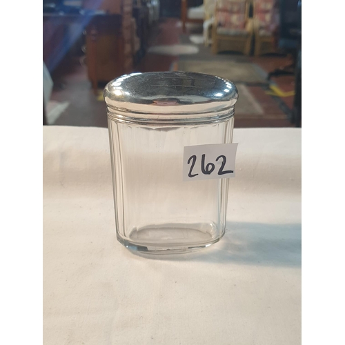 262 - Cut Glass Dressing Table Jar with White Metal Lid Weight Lid c.28g Height c.10.5cm (c.4.125”).