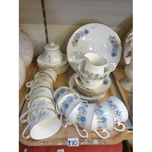 270 - 13 Piece Royal Doulton 'Yorkshire Rose' Tea Set with Lidded Sugar Bowl & Queen Anne China Part Tea S... 