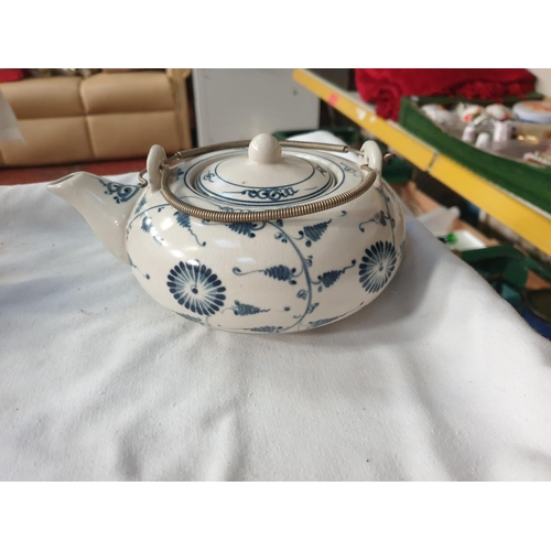 313 - Korean Ceramic Kettle (Possibly Dynasty) 1892-1910 AD with Unglazed Blue Decoration.