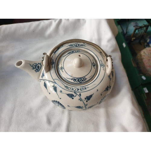 313 - Korean Ceramic Kettle (Possibly Dynasty) 1892-1910 AD with Unglazed Blue Decoration.