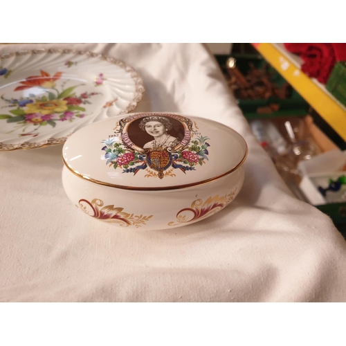 319 - Dresden Botanical Cabinet Plate along with Queen Elizabeth II Silver Jubilee Powder Pot.