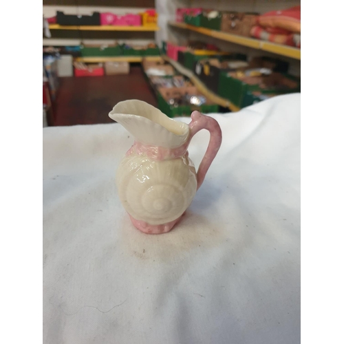 346 - Belleek Second Black Mark Pink Toy Shell Creamer c.1891-1926 Height c.7cm (c.2.75”).