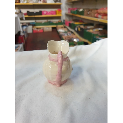 346 - Belleek Second Black Mark Pink Toy Shell Creamer c.1891-1926 Height c.7cm (c.2.75”).