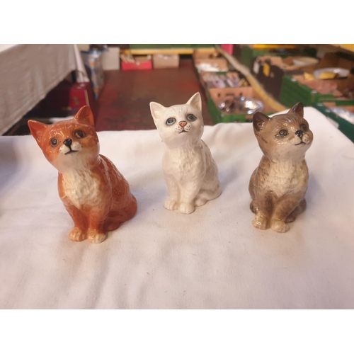 352 - Three Beswick Cat Figures - Grey, White & Ginger.